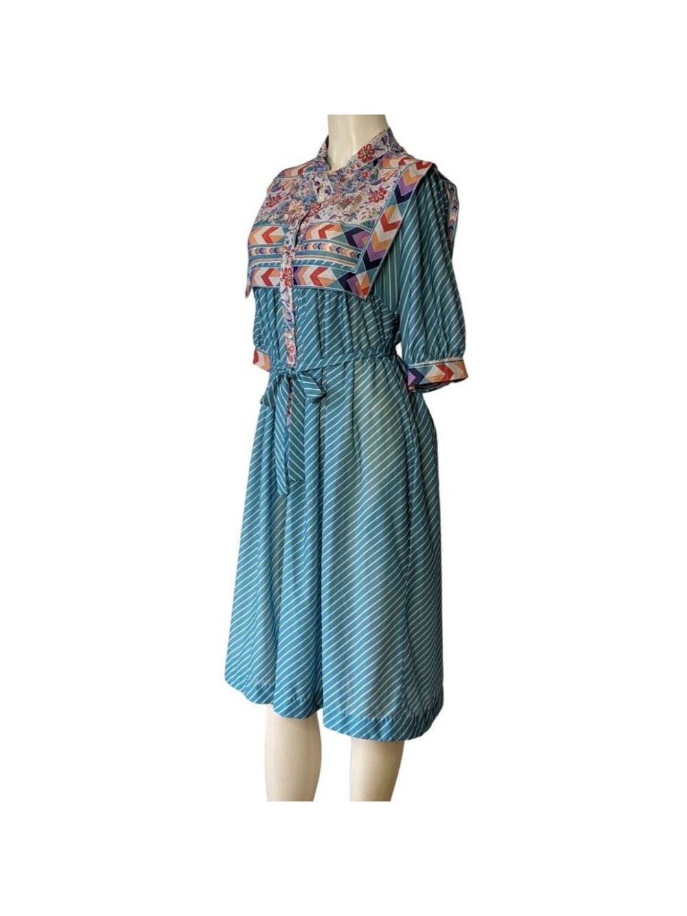 Vintage Monica Richards Womens Dress 16 Blue Floral Sheer Midi A Line Made USA - Picture 4 of 9